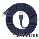 BASEUS-CALYW-A13 - Câble USB Lightning de Baseus renforcé tressé nylon 1,8 mètres bleu marine