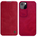 NILLBOOK-IP13ROUGE - Etui Nillkin iPhone 13 coloris rouge rabat latéral et protection coulissante caméra