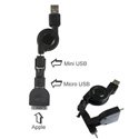USBSWITCH - Cable Rétractable USB Data et Chargeur 3 en 1 iPhone Micro USB Mini USB
