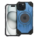 ARMORMAG-IP15BLEU - Coque renforcée iPhone 15 hybride antichoc souple et aluminium bleu avec anneau fonction stand