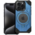 ARMORMAG-IP15PROBLEU - Coque renforcée iPhone 15 Pro hybride antichoc souple et aluminium bleu avec anneau fonction stand