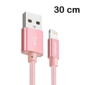 AWEI-CL988ROSE - Câble iPhone renforcé tressé nylon 30 cm rose charge et transfert