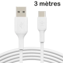 BELKIN-CAB001BT3MWH - Câble robuste blanc de BELKIN 3 mètres DE USB-A VERS USB-C