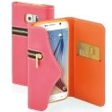 BOOKLZ1076P - Etui Folio Fonex série Lady Zip pour Samsung Galaxy S6 SM-G920 rose et orange