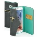 BOOKLZ1090B - Etui Folio Fonex série Lady Zip pour Samsung Galaxy S6 Edge SM-G925 noir et bleu