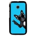 CPRN1MOTOECHIENVBLEU - Coque noire pour Motorola Moto E motif chien à lunettes sur fond bleu