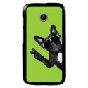 CPRN1MOTOECHIENVVERT - Coque noire pour Motorola Moto E motif chien à lunettes sur fond vert