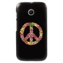 CPRN1MOTOEPEACELOVE - Coque noire pour Motorola Moto E Impression Peace and Love fleuri