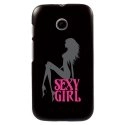 CPRN1MOTOESEXYGIRL - Coque noire pour Motorola Moto E impression Femme assise Sexy Girl