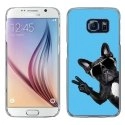 CRYSGALS6CHIENVBLEU - Coque rigide transparente pour Galaxy S6 impression motif chien à lunettes sur fond bleu