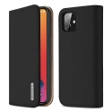 DUX-WISHIP12NOIR - Etui iPhone 12/12 Pro en cuir noir rabat latéral fonction stand