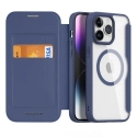 DUXSKINX-IP15PROBLEU - Etui antichoc iPhone 15 Pro bleu fin avec rabat latéral aimant invisible dos transparent MagSafe