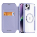 DUXSKINX-IP15VIOLET - Etui antichoc iPhone 15 violet fin avec rabat latéral aimant invisible dos transparent MagSafe