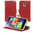 FOLIODRAGS5MINIROUGE - Etui folio aspect cuir rouge pour Samsung Galaxy S5 Mini avec rabat latéral et fonction stand