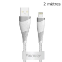 FP-TORILISLIGHT2M - Câble iPhone / ipad Lightning gris tressé ultra robuste de FairPlay 2 mètres