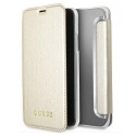 GUFLBKPXIGLTGO - Etui iPhone X Guess aspect cuir gold avec rabat latéral porte cartes