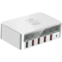 MULTI-6USB818FBLANC - Chargeur multi-USB 6 prises USB + charge induction puissance 40W coloris blanc