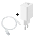 PACKSEC-IP2A - Chargeur iPhone 2 parties avec câble + prise secteur 2xUSB 2A coloris blanc