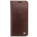 QIALINO-WALLETIPXMARRON - Housse Etui iPhone X en magnifique cuir marron lisse rabat latéral