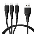 ROCK-3EN1NOIR - Câble USB 3 en 1 renforcé noir prise USB vers iPhone Micro-USB et Type C