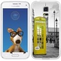 TPU0GALS5CABINEUKJAUNE - Coque Souple en gel transparente pour Galaxy S5 avec impression Motifs cabine téléphonique UK jaun