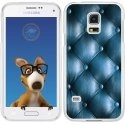 TPU0GALS5CAPITONBLEU - Coque Souple en gel transparente pour Galaxy S5 avec impression Motifs effet capitonné bleu