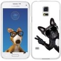 TPU0GALS5CHIENVBLANC - Coque Souple en gel transparente pour Galaxy S5 avec impression Motifs chien à lunettes sur fond bl