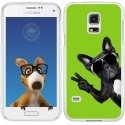 TPU0GALS5CHIENVVERT - Coque Souple en gel transparente pour Galaxy S5 avec impression Motifs chien à lunettes sur fond ve