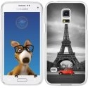 TPU0GALS5PARIS2CV - Coque Souple en gel transparente pour Galaxy S5 avec impression Motifs Paris et 2CV rouge
