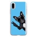 TPU0IPHONEXCHIENVBLEU - Coque souple pour Apple iPhone X avec impression Motifs chien à lunettes sur fond bleu