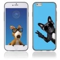 TPU1IPHONE6CHIENVBLEU - Coque Souple en gel pour Apple iPhone 6 avec impression chien à lunettes sur fond bleu