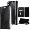 WALLCARBO-IPXNOIR - Etui iPhone X rabat latéral aspect carbone fonction stand