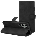 WALLTENDER-S24FENOIR - Etui type portefeuille Galaxy S24-FE nubuck noir avec rabat latéral fonction stand